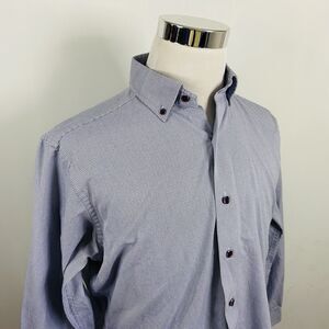 David Donahue 16 32/33 Fusion Dress Shirt Red White Blue Plaid 100% Cotton